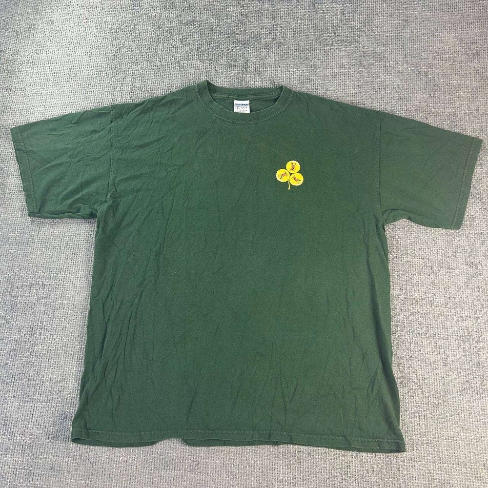 Gildan Heavy Cotton T-Shirt Mens XL Green Embroidered Shamrock Y2K Boxy Fit